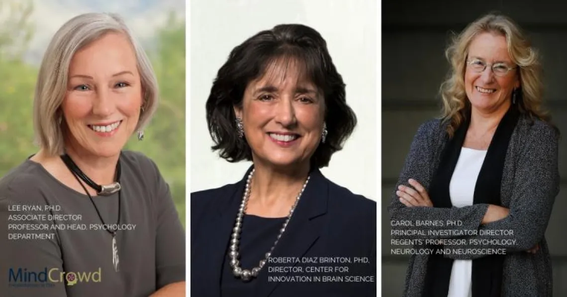 Headshot of Lee Ryan, Ph.D., Roberta Diaz Brinton, Ph.D., and Carol A. Barnes, Ph.D.