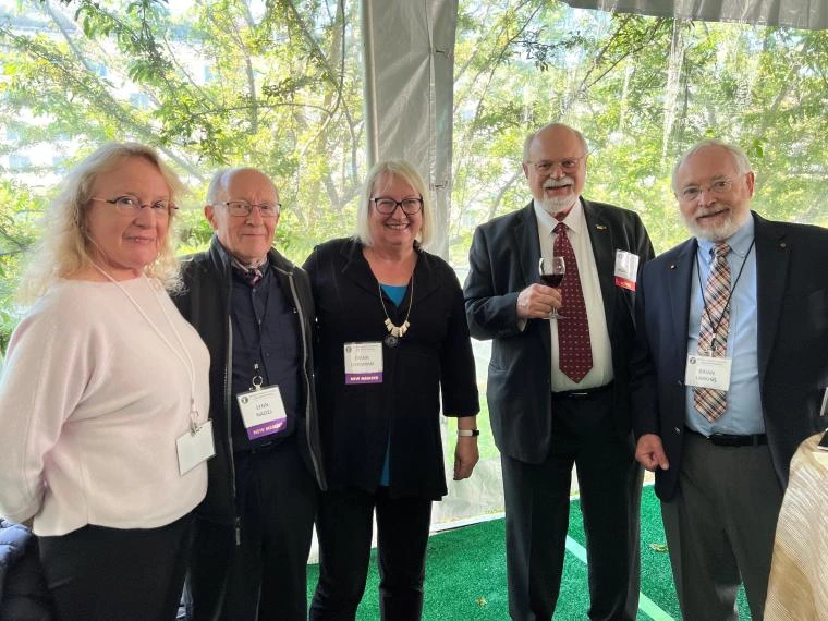 From right to left - Richard Morris, Carol Barnes, and Lynn Nadel in front of the Einstein Memorial Sculpture (installed in 1979) at the 159th meeting of the National Academy of Sciences